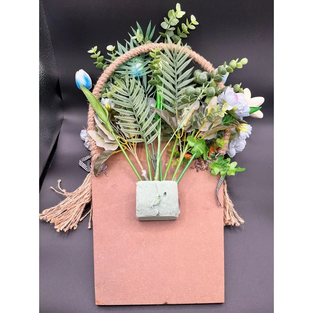 Happy Easter Bunny Bucket Wall Decor Floral Rustic 20.5